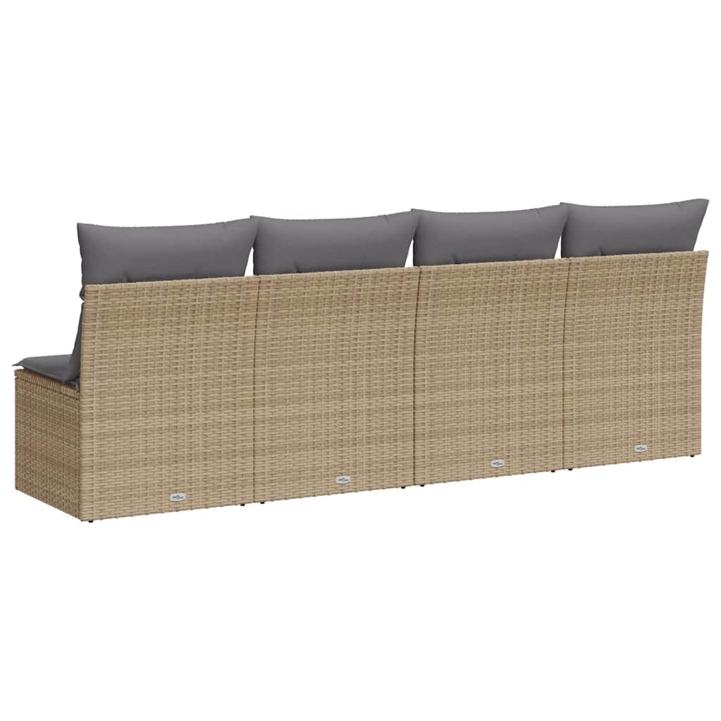 Keturvietė sodo sofa su pagalvėlėmis, smėlio, poliratanas - Namų Idėja