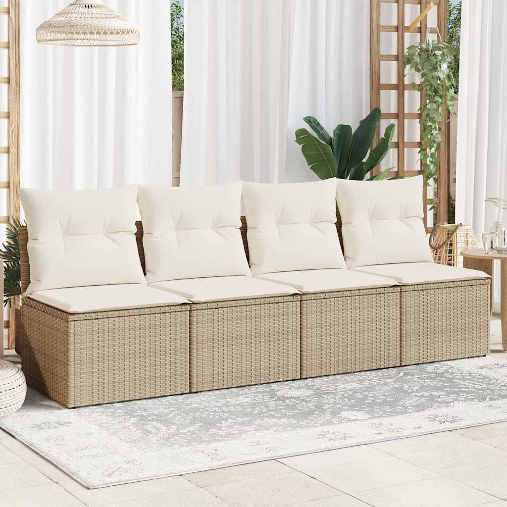 Keturvietė sodo sofa su pagalvėlėmis, smėlio, poliratanas - Namų Idėja