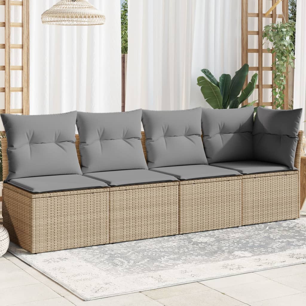 Keturvietė sodo sofa su pagalvėlėmis, smėlio, poliratanas - Namų Idėja