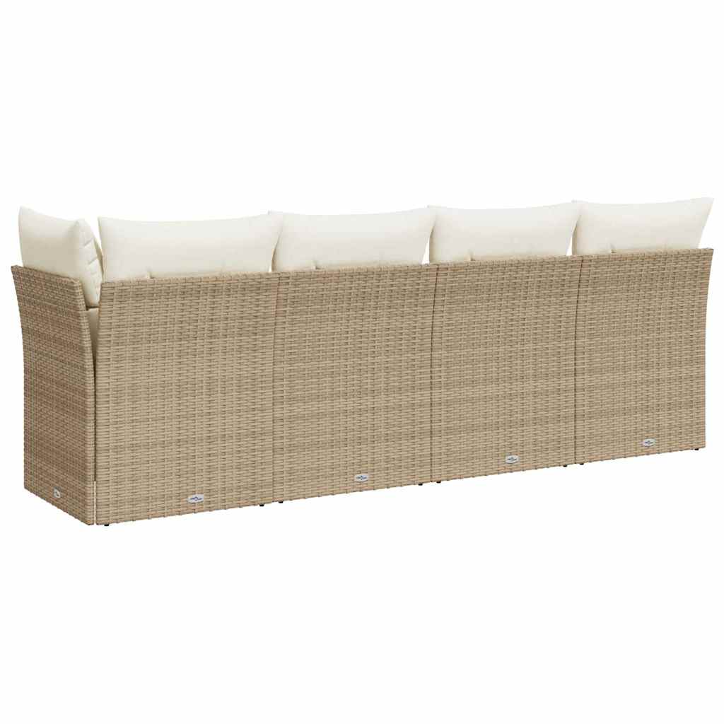 Keturvietė sodo sofa su pagalvėlėmis, smėlio, poliratanas - Namų Idėja
