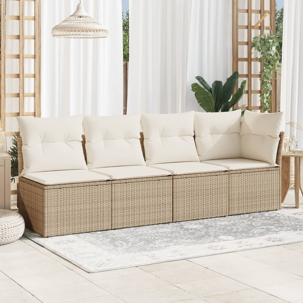 Keturvietė sodo sofa su pagalvėlėmis, smėlio, poliratanas - Namų Idėja