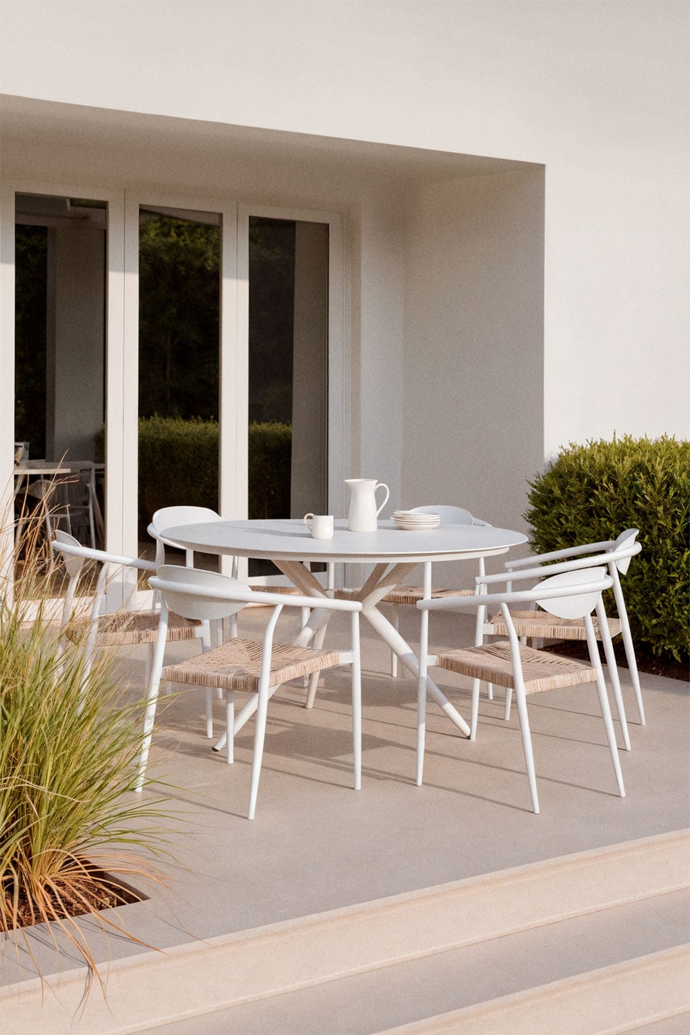Outdoor set VALERIE, round table, 6 chairs, white