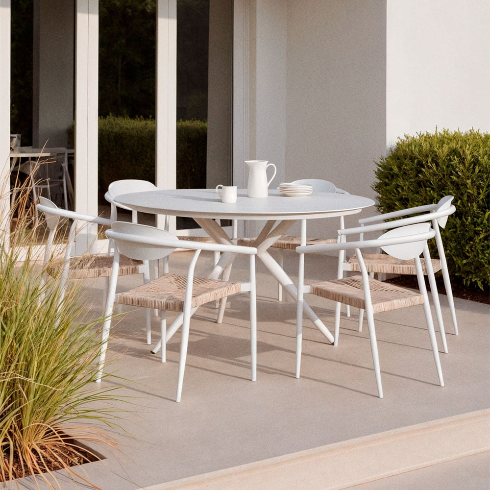 Outdoor set VALERIE, round table, 6 chairs, white