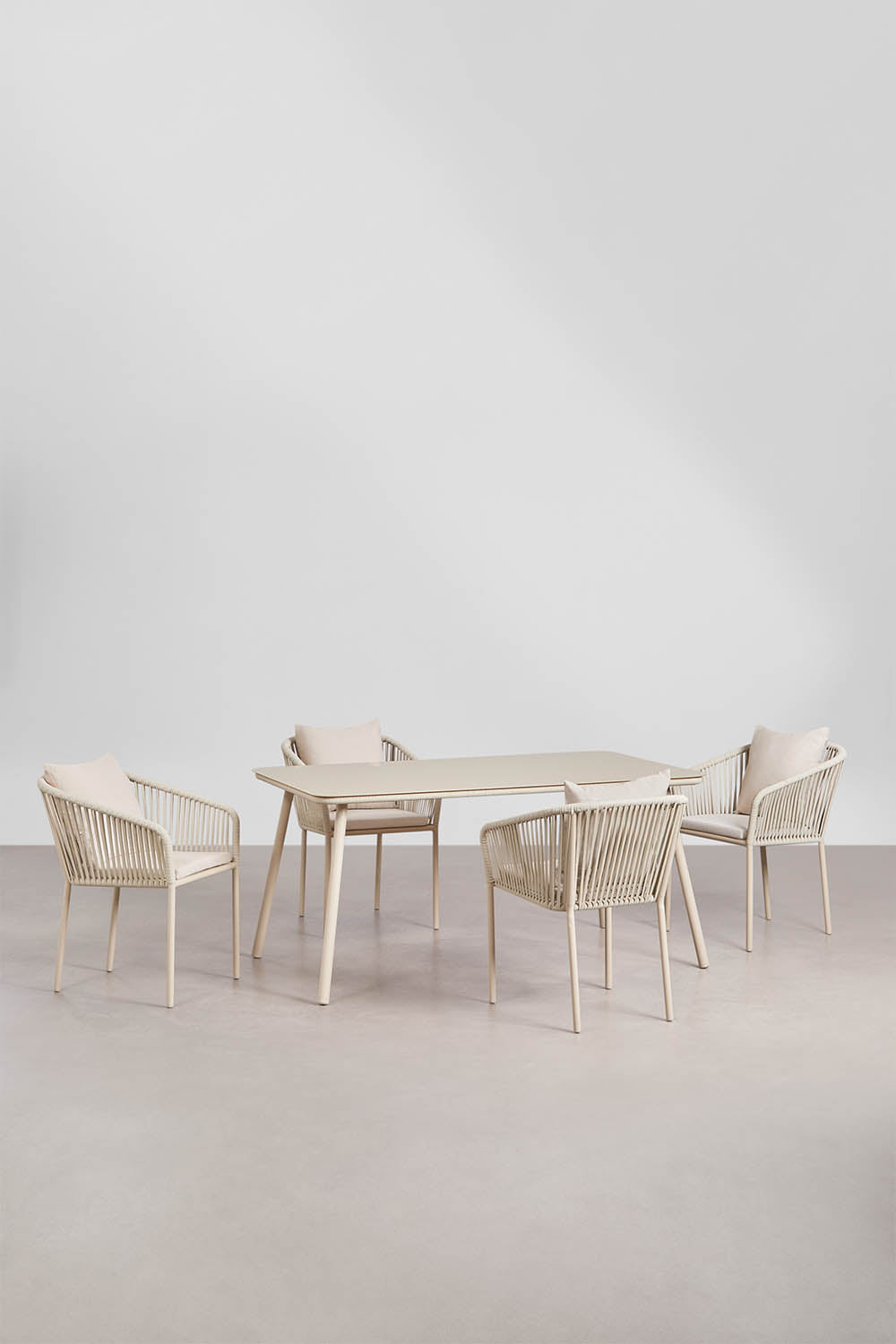 Komplektas AGNES Classic, stalas 160x90 cm, 4 kėdės, smėlio balta