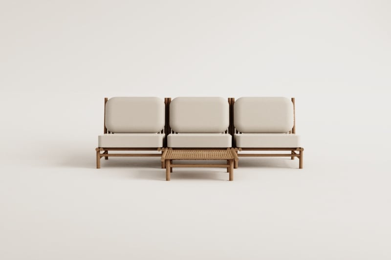 BAMBUS set, 3-piece sofa and table, white