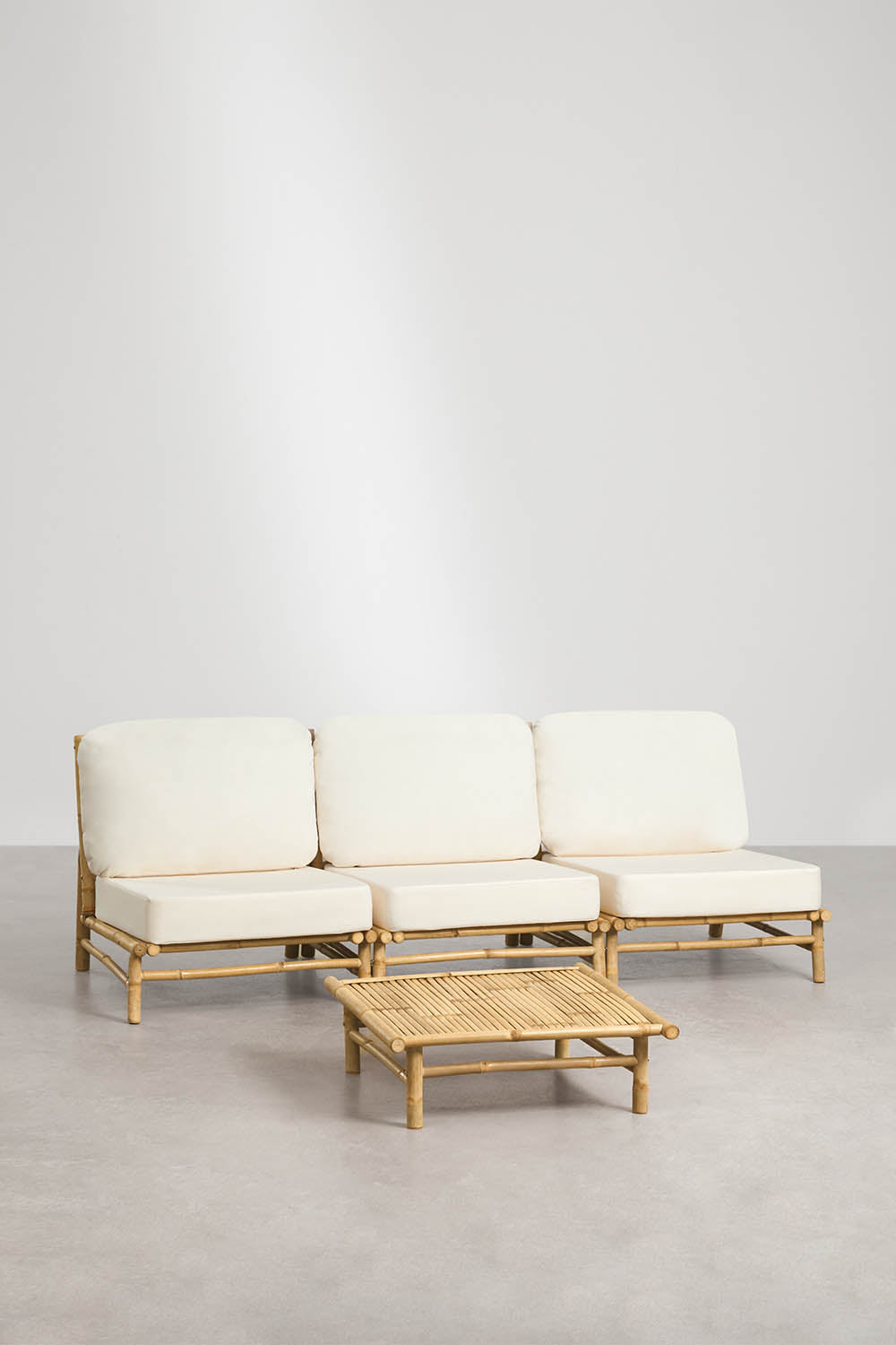 BAMBUS set, 3-piece sofa and table, white