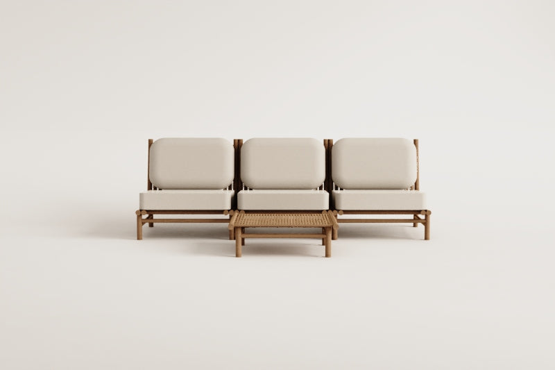 Komplektas BAMBUS, 3 dalių sofa ir staliukas, mokos ruda