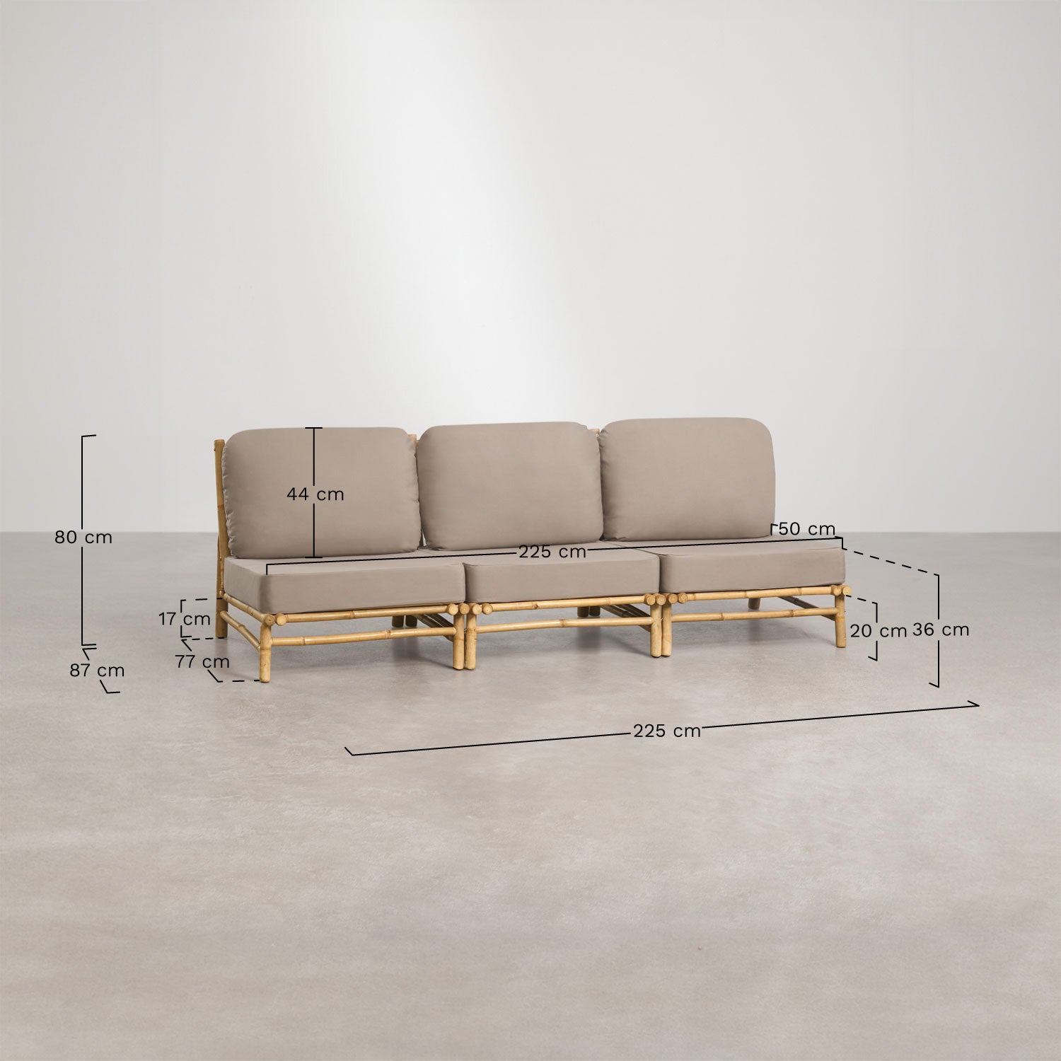 Komplektas BAMBUS, 3 dalių sofa ir staliukas, mokos ruda