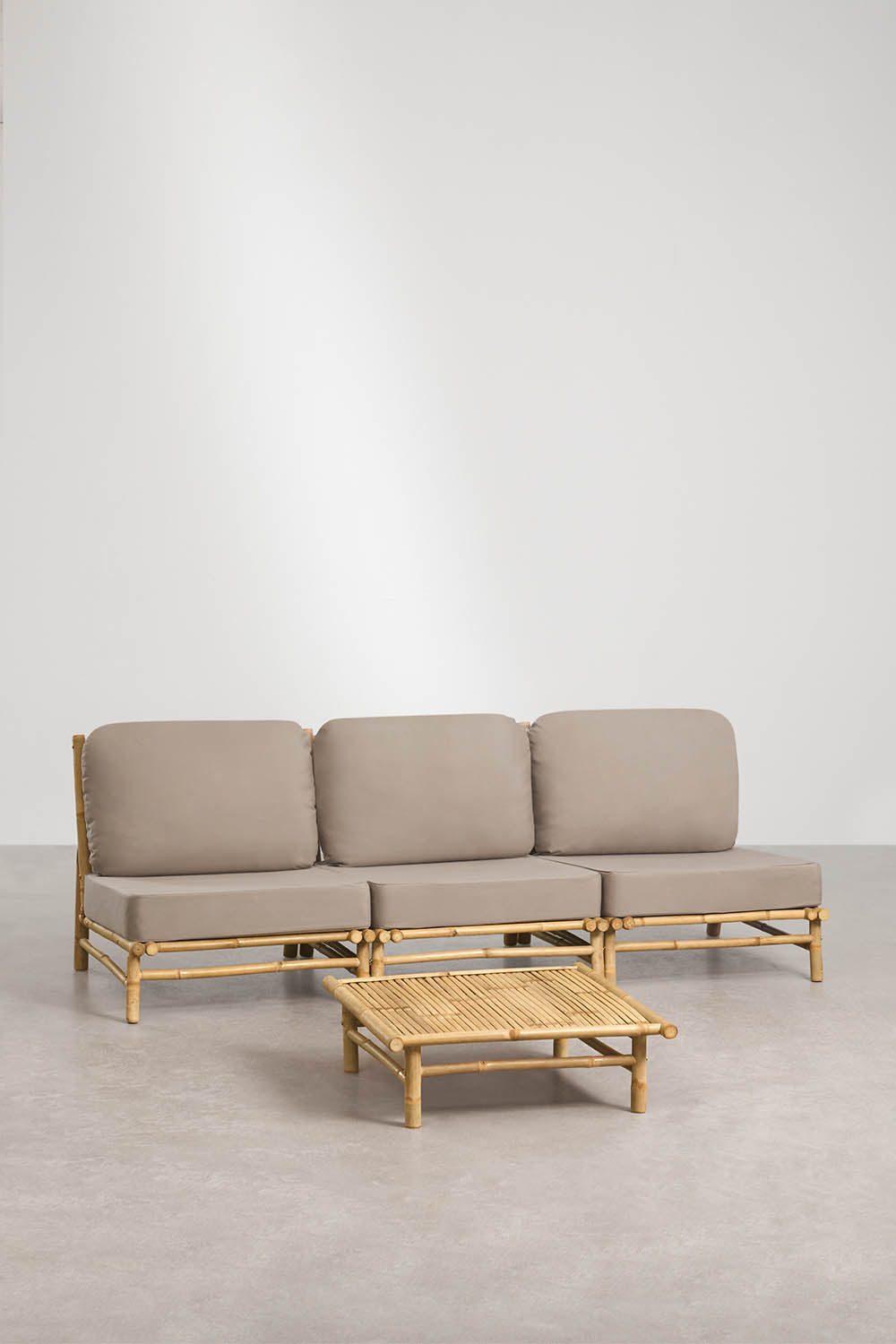 Komplektas BAMBUS, 3 dalių sofa ir staliukas, mokos ruda