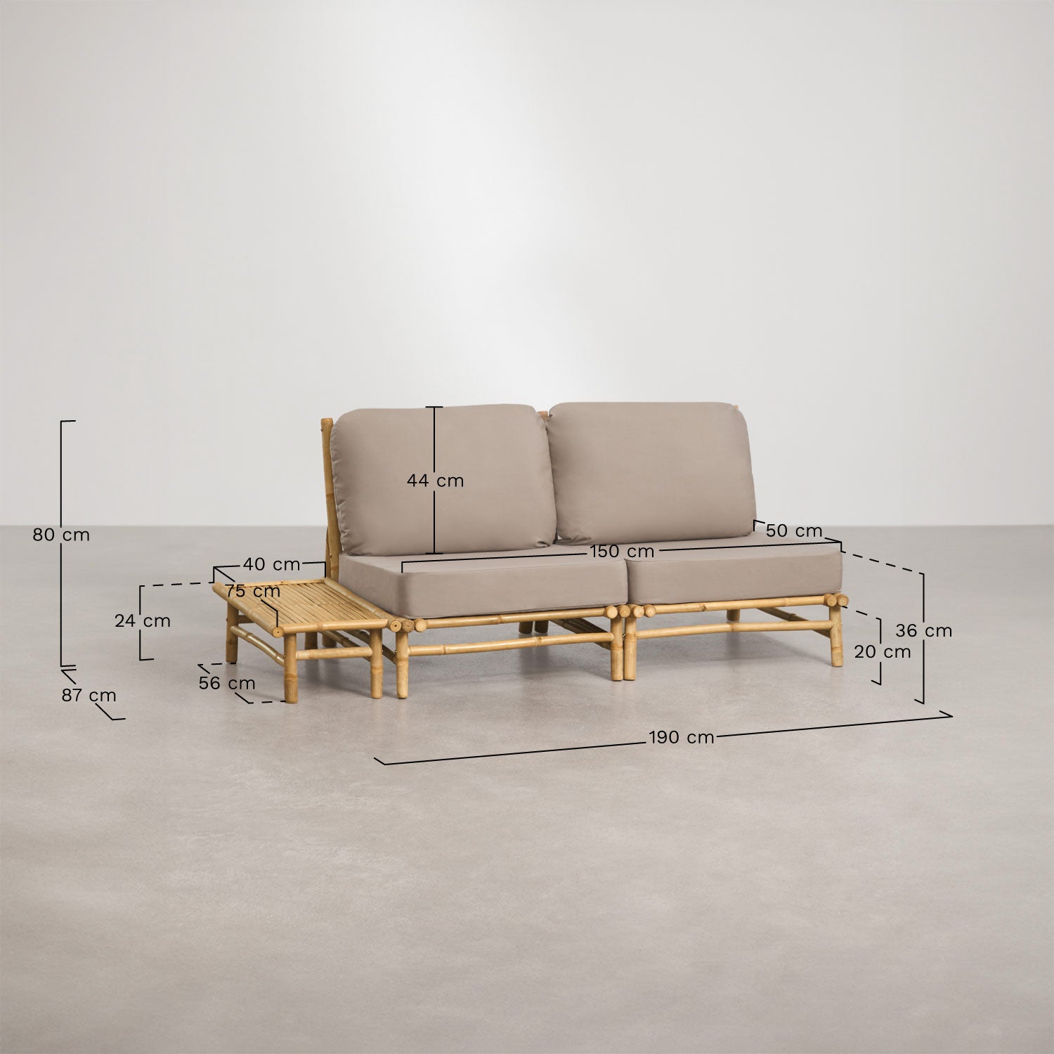BAMBUS set, sofa and side table, mocha brown