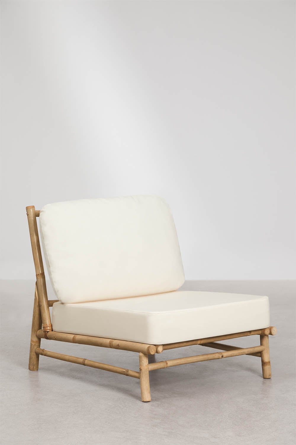 Komplektas BAMBUS, sofa, pufas ir kvadratinis staliukas, baltas