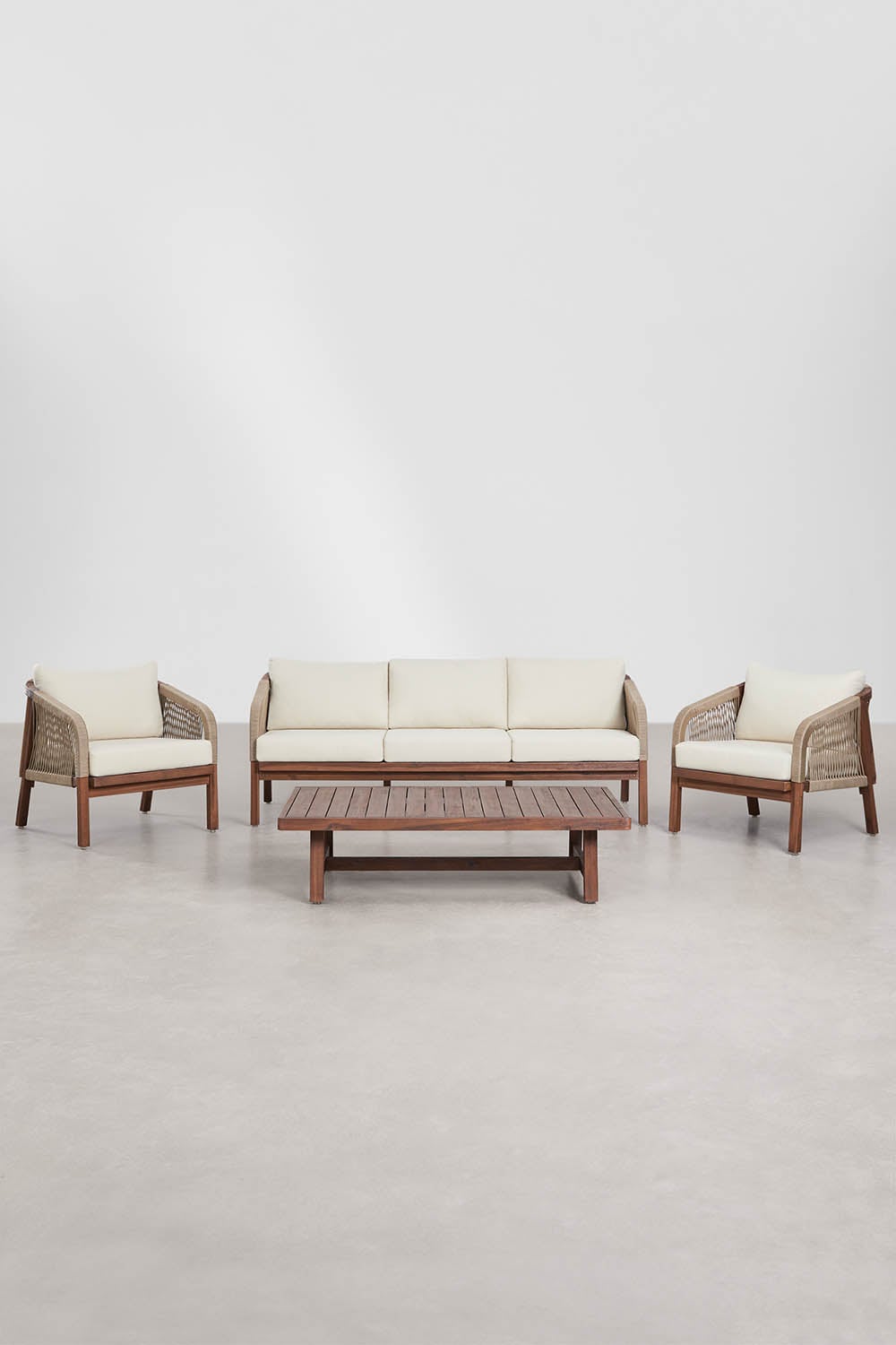 Komplektas DEXTER, sofa, 2 foteliai ir staliukas, balta (1 var.)