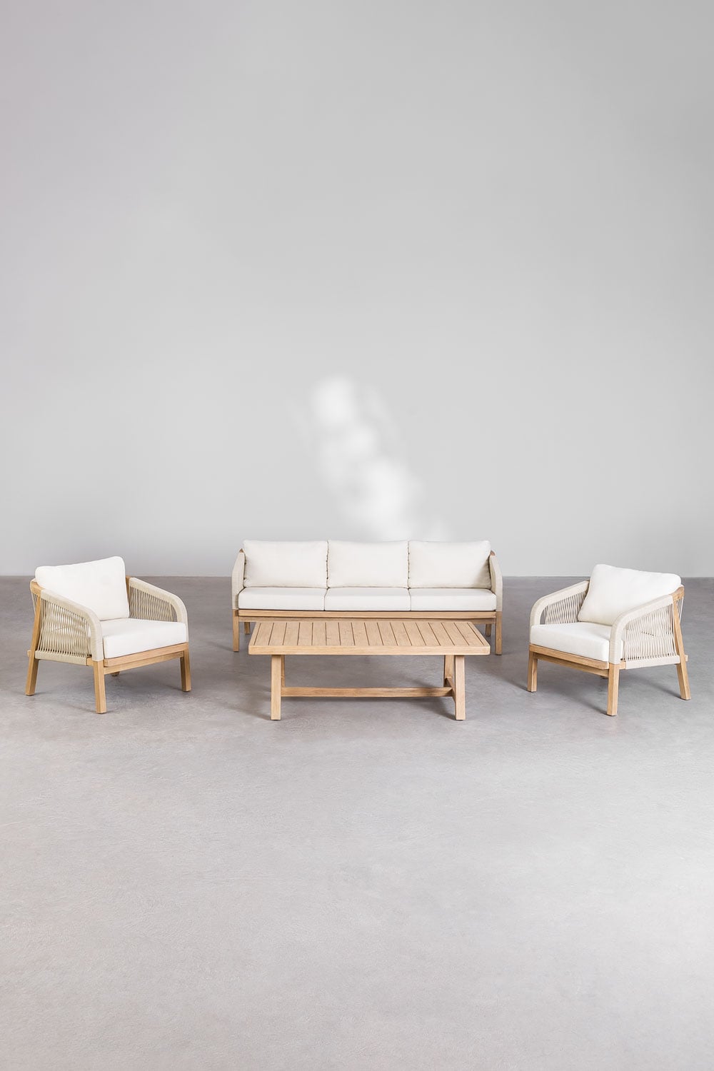 Komplektas DEXTER, sofa, 2 foteliai ir staliukas, balta (2 var.)