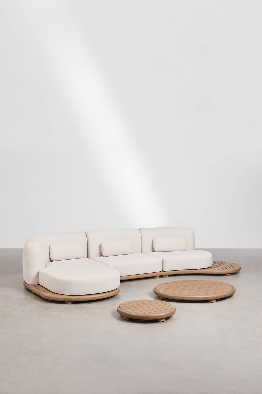 Komplektas NEXO, sofa su kairiniu šezlongu ir 2 staliukai