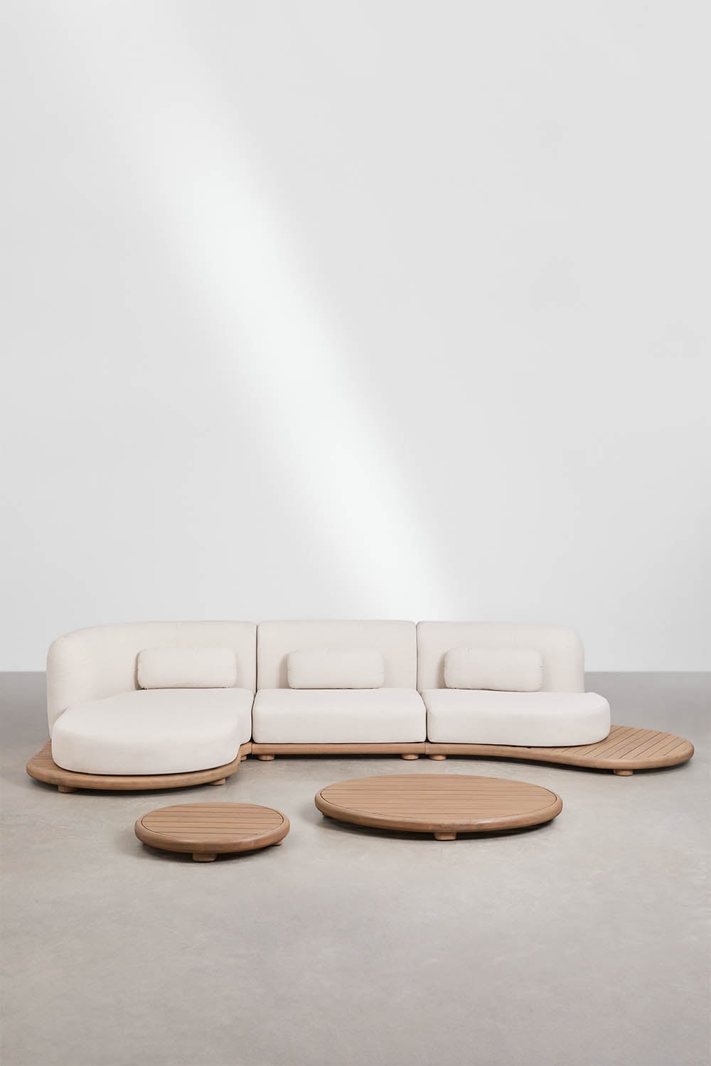 Komplektas NEXO, sofa su kairiniu šezlongu ir 2 staliukai