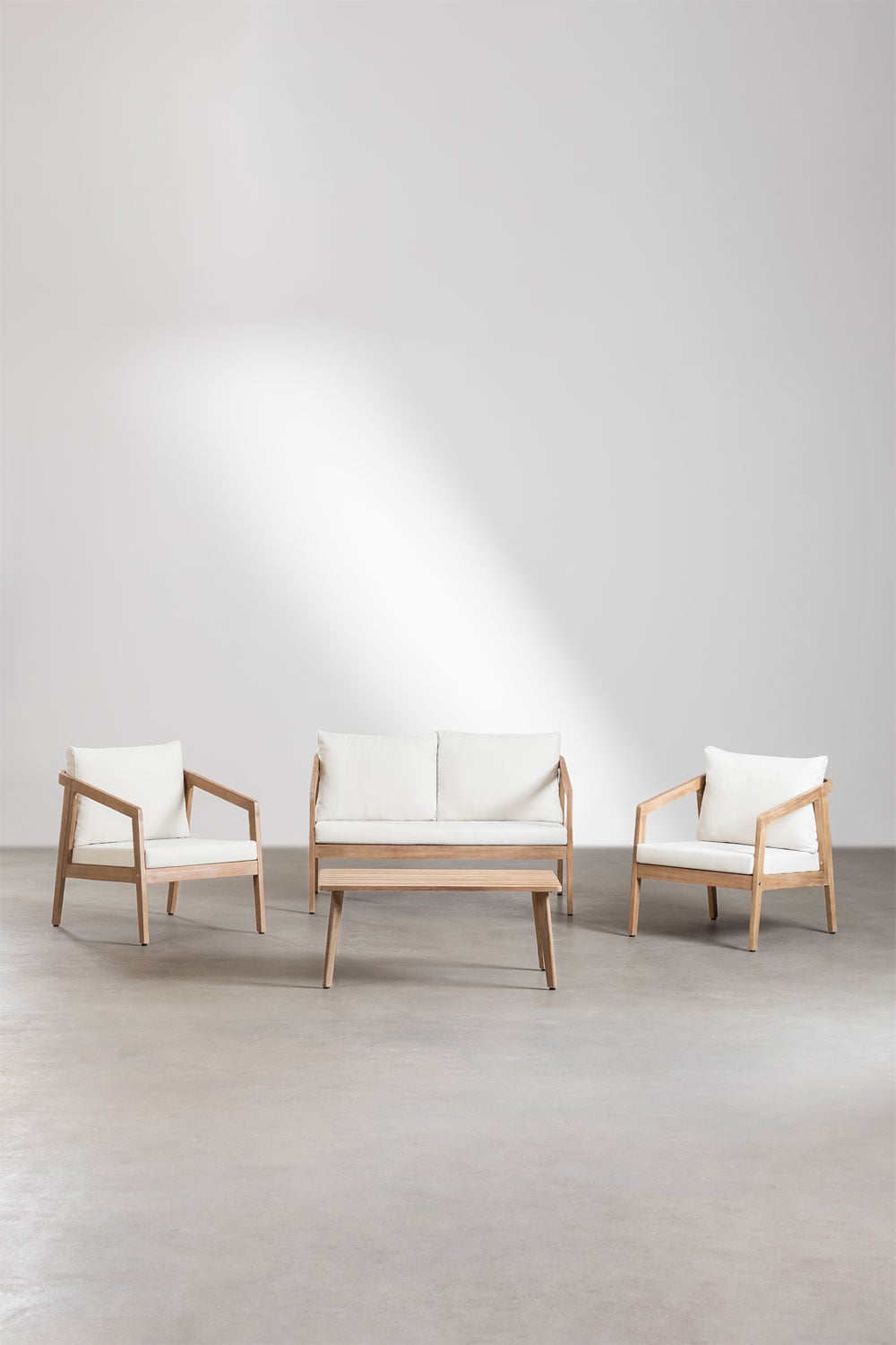 Komplektas VIRVO, sofa, 2 foteliai ir staliukas, šviesus (1 var.)
