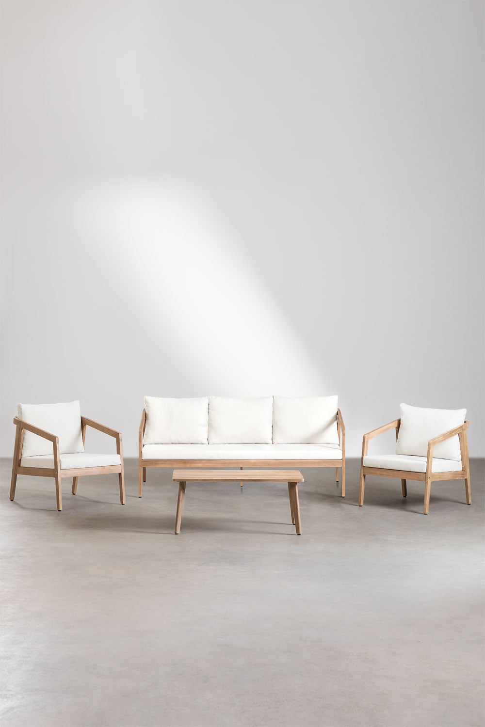Komplektas VIRVO, sofa, 2 foteliai ir staliukas, šviesus (2 var.)