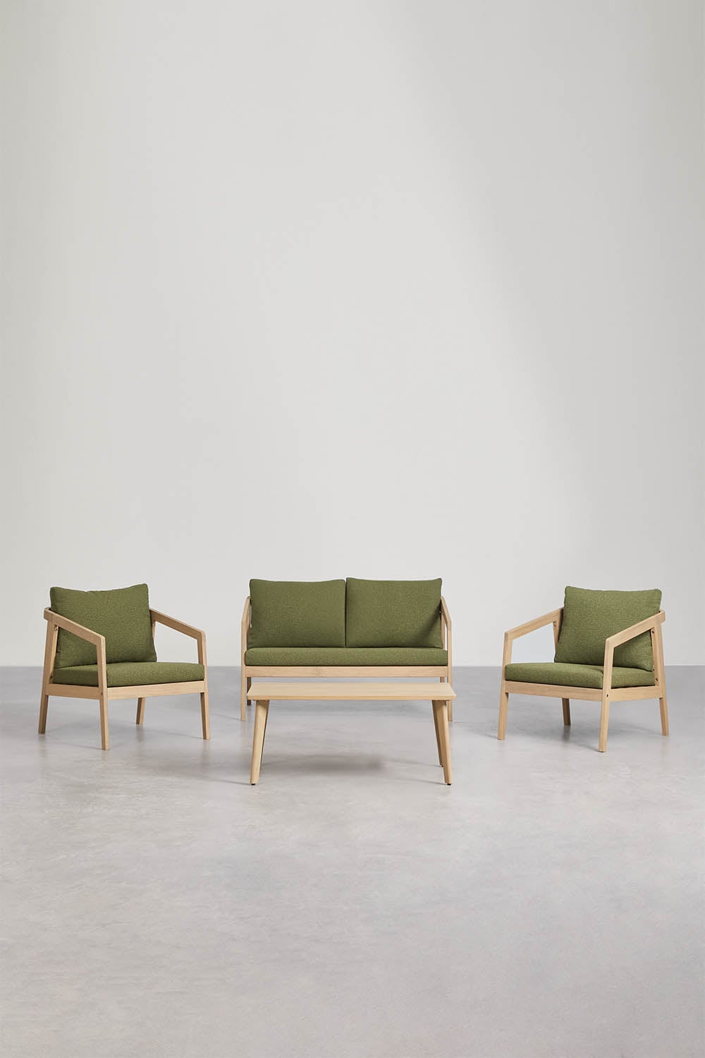 Komplektas VIRVO, sofa, 2 foteliai ir staliukas, šviesus (3 var.)