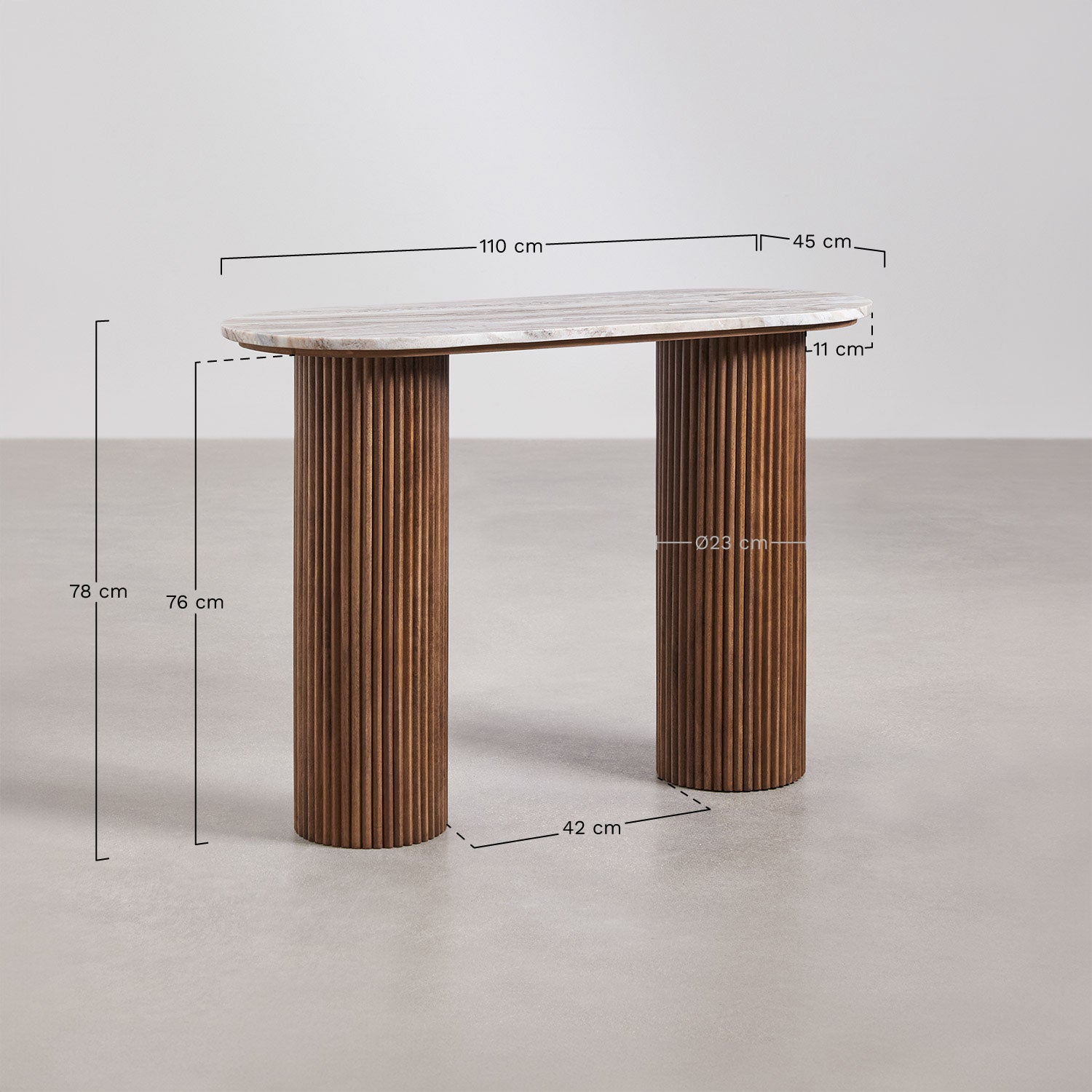 Konsolė GINARIA iš marmuro ir mango medienos, 110x45 cm