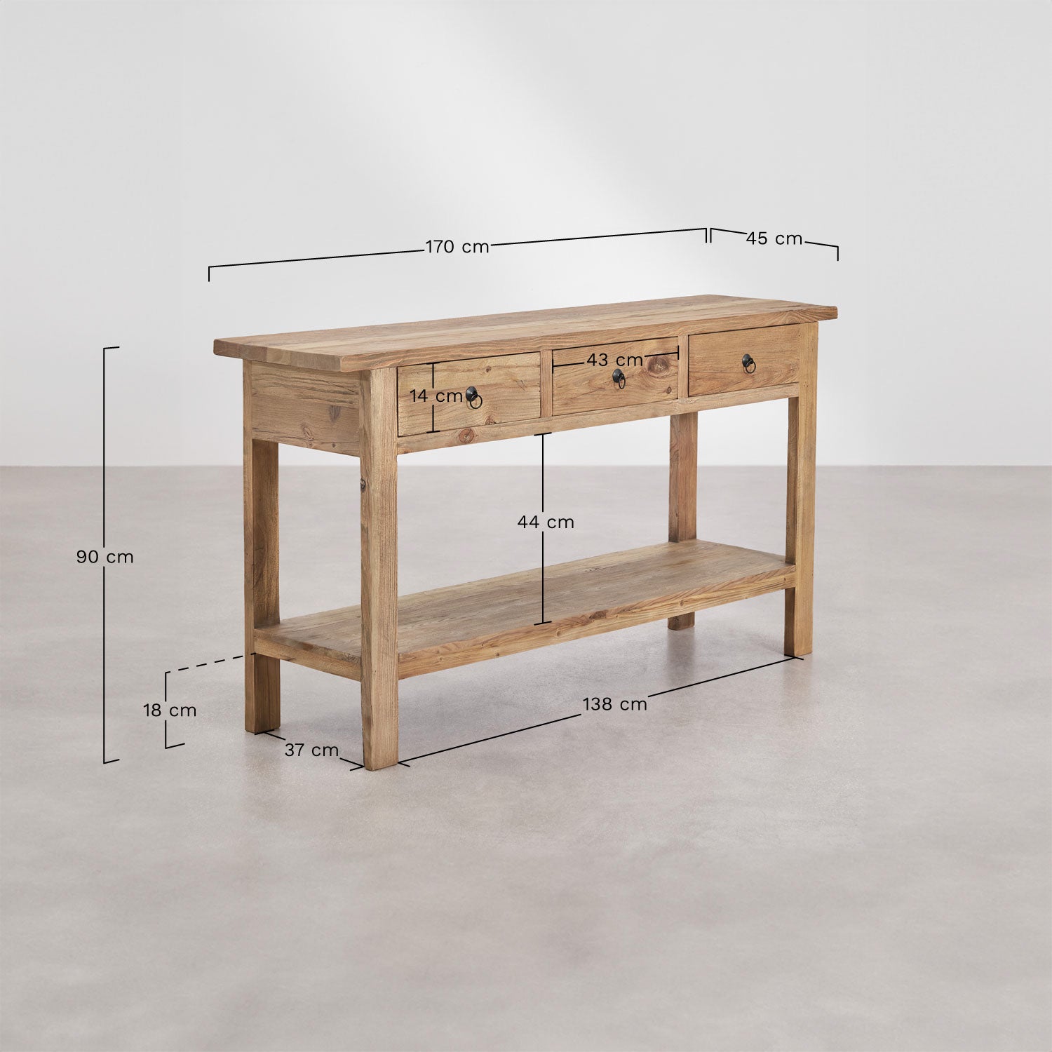 Konsolė KIRENA 170x45 cm iš perdirbtos medienos