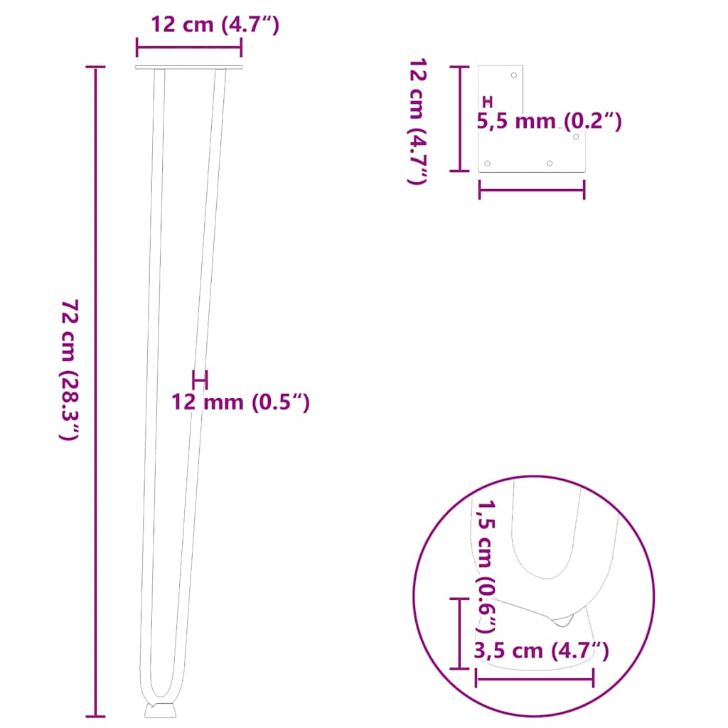 Konsolinių staliukų kojelės, 4 vnt., baltos, 72 cm, plienas - Namų Idėja