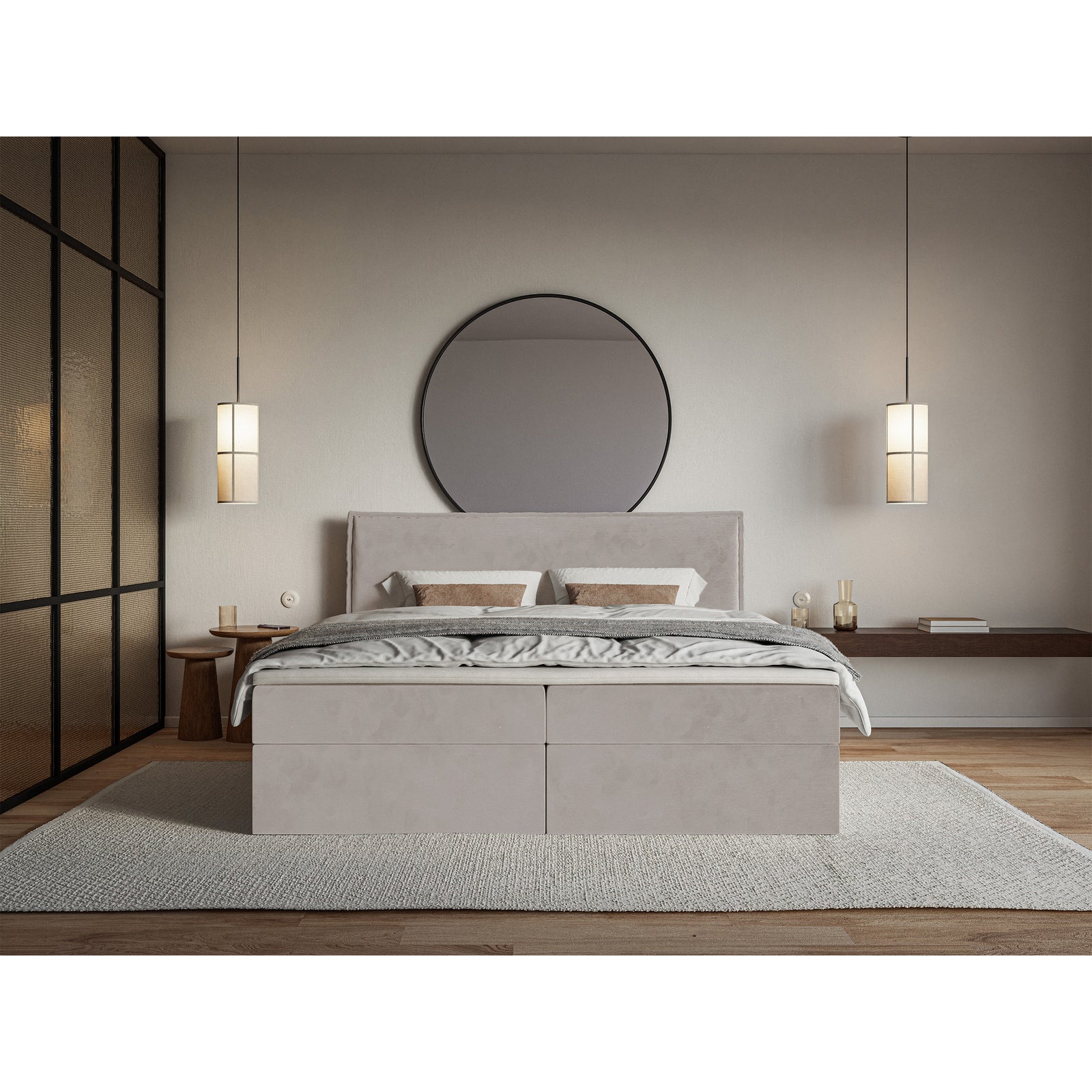 Kontinentinė lova SOFTIE, pilkruda veliūras – pagrindinis vaizdas