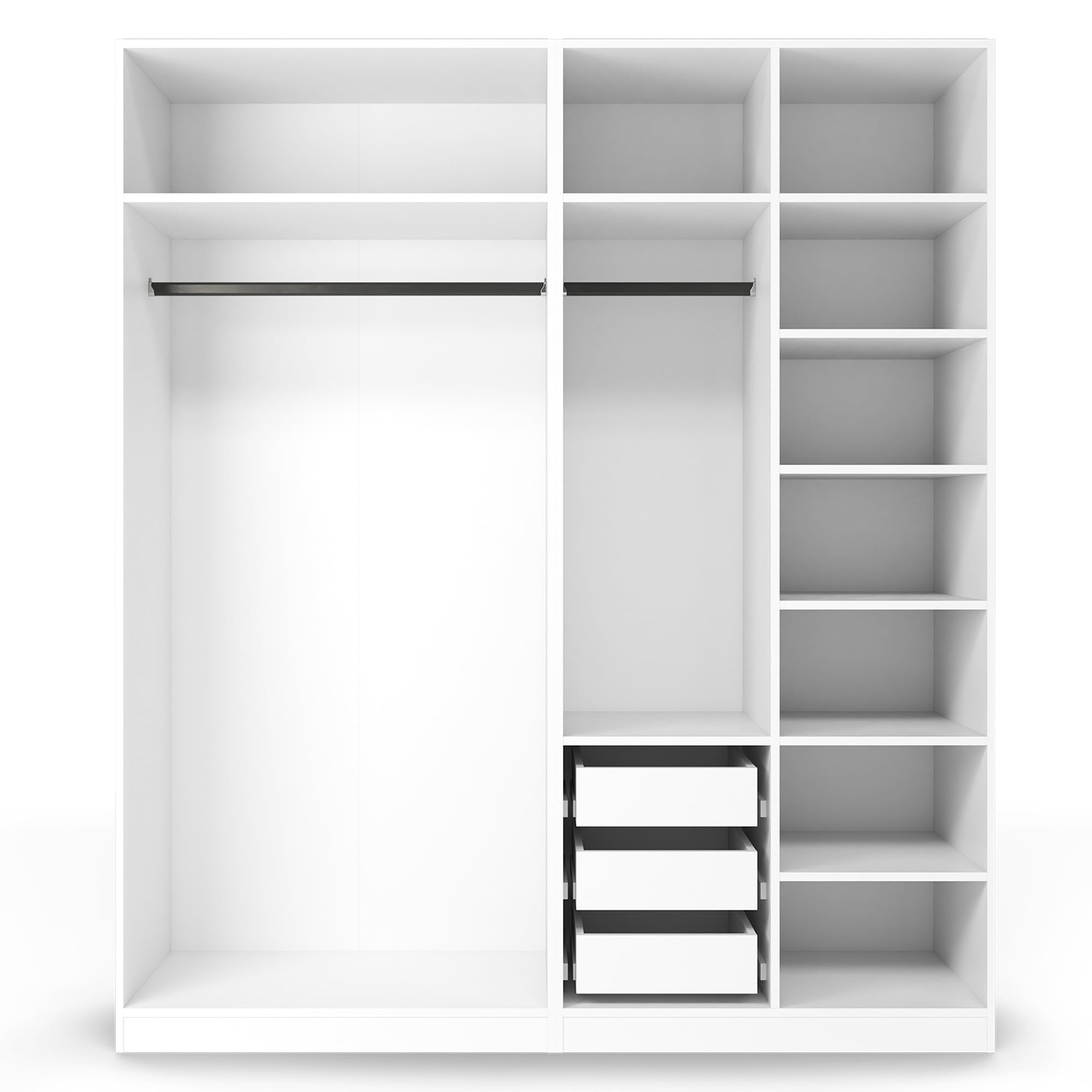 OCELLE Wardrobe, with 2 hanging rails, shelves, and 3 drawers, white, 182 cm