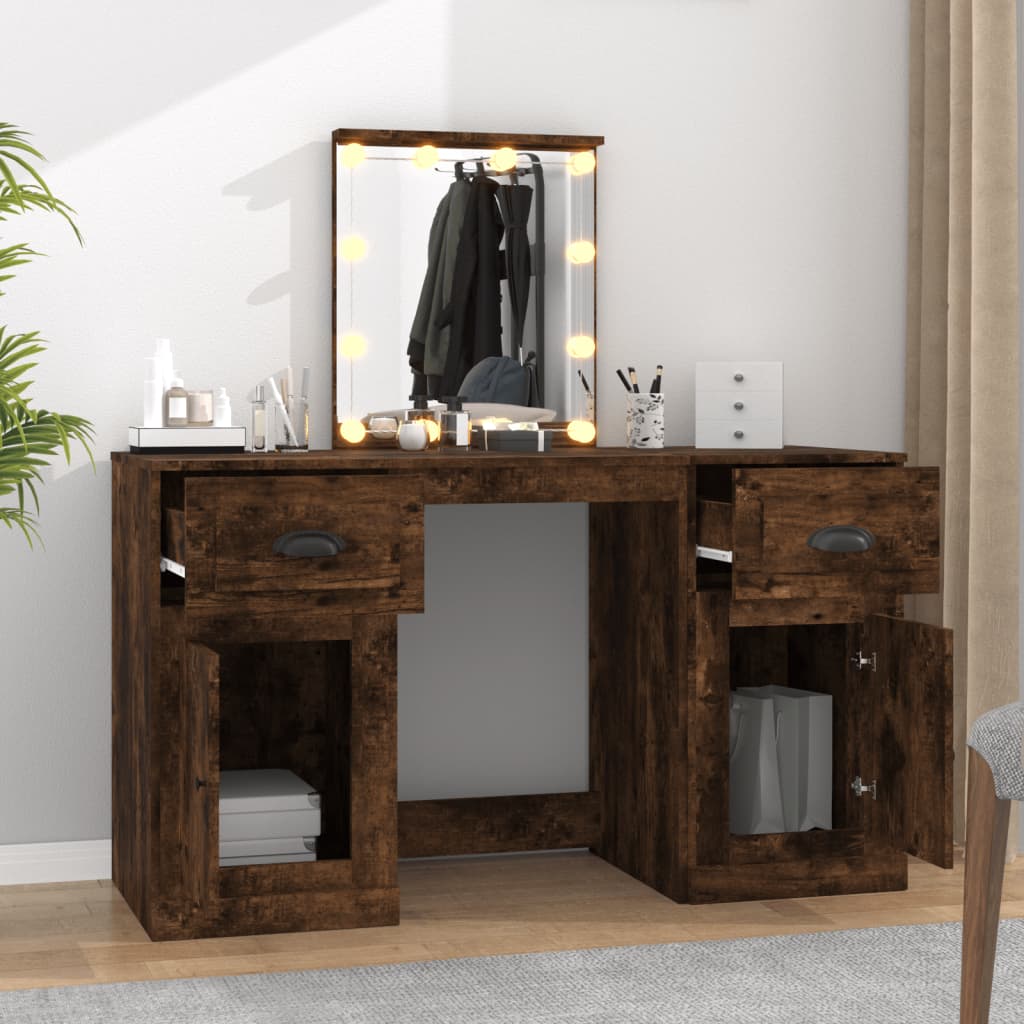 Kosmetinis staliukas su LED, dūminio ąžuolo, 130x50x132,5cm - Namų Idėja