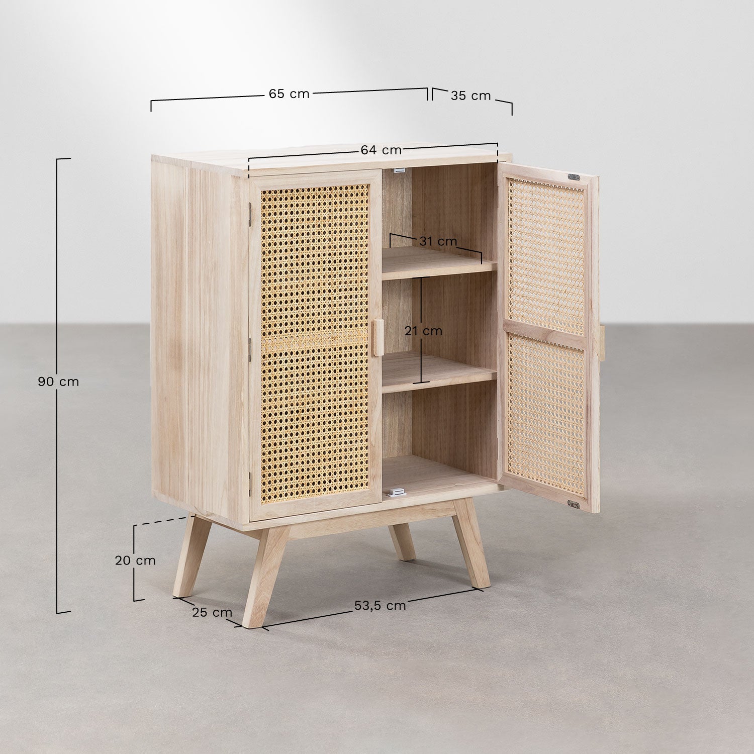Sideboard RELDU DANDIA, 2 doors, paulownia+rattan