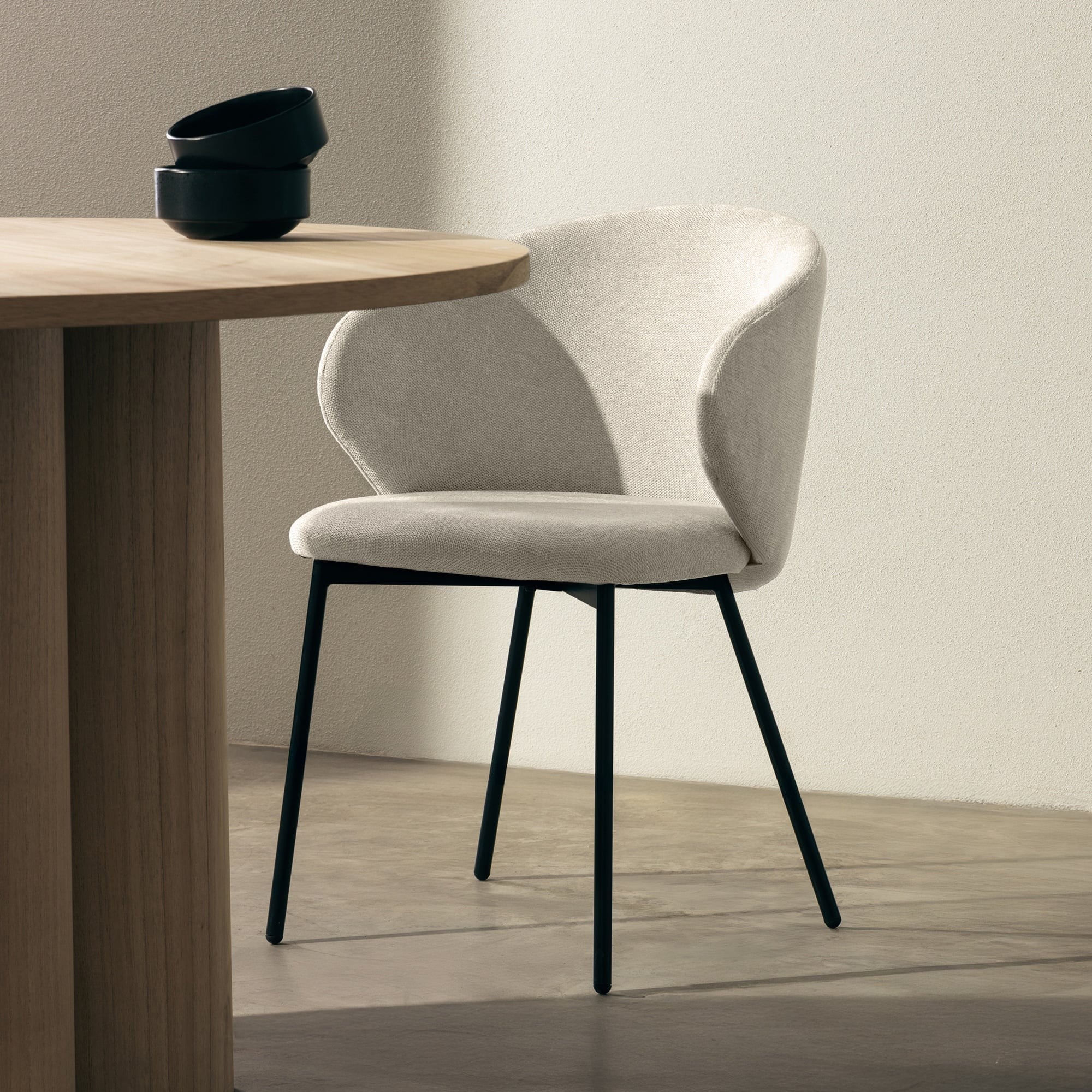 Dining chair AGAVE, light beige/black legs