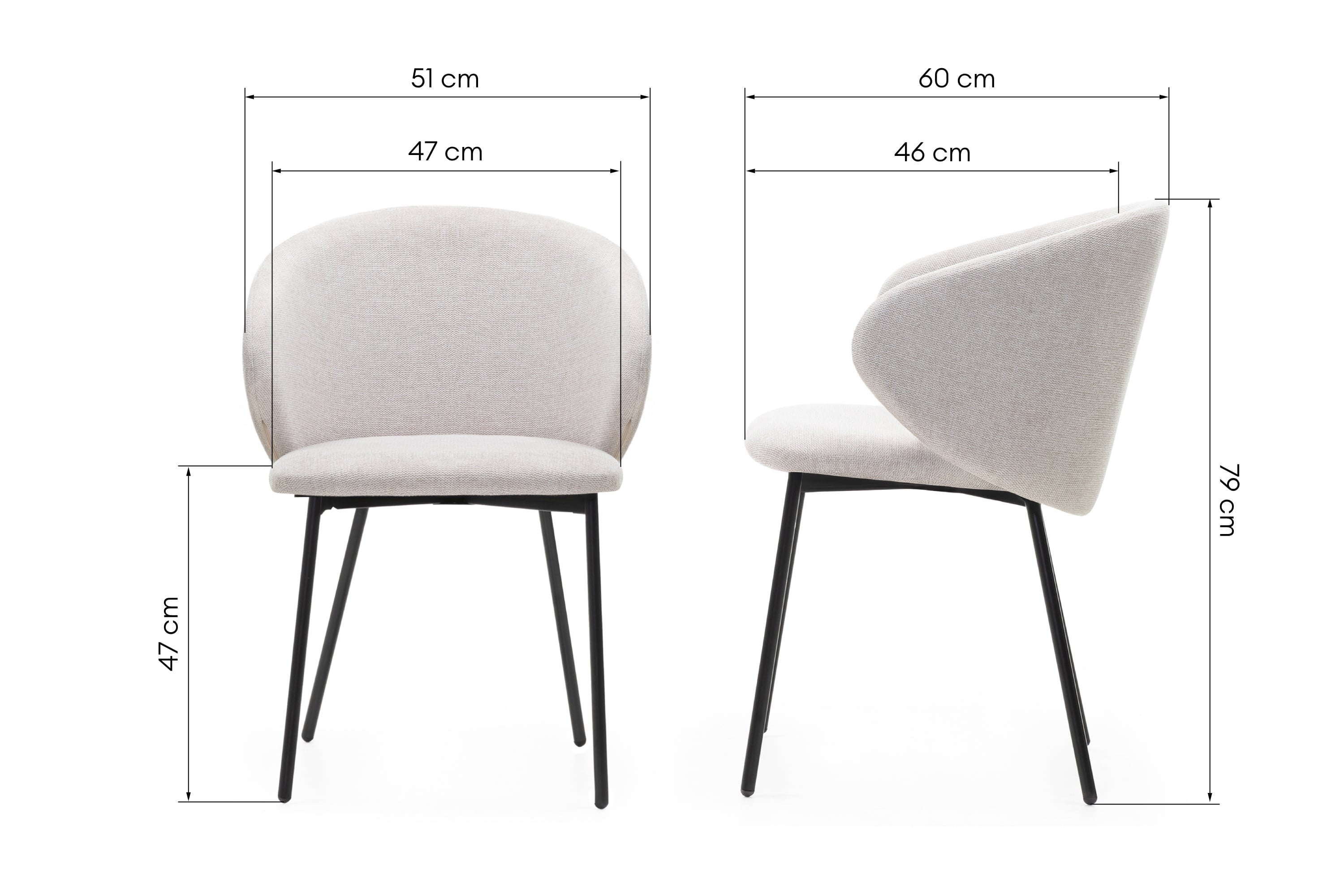 Dining chair AGAVE, light beige/black legs