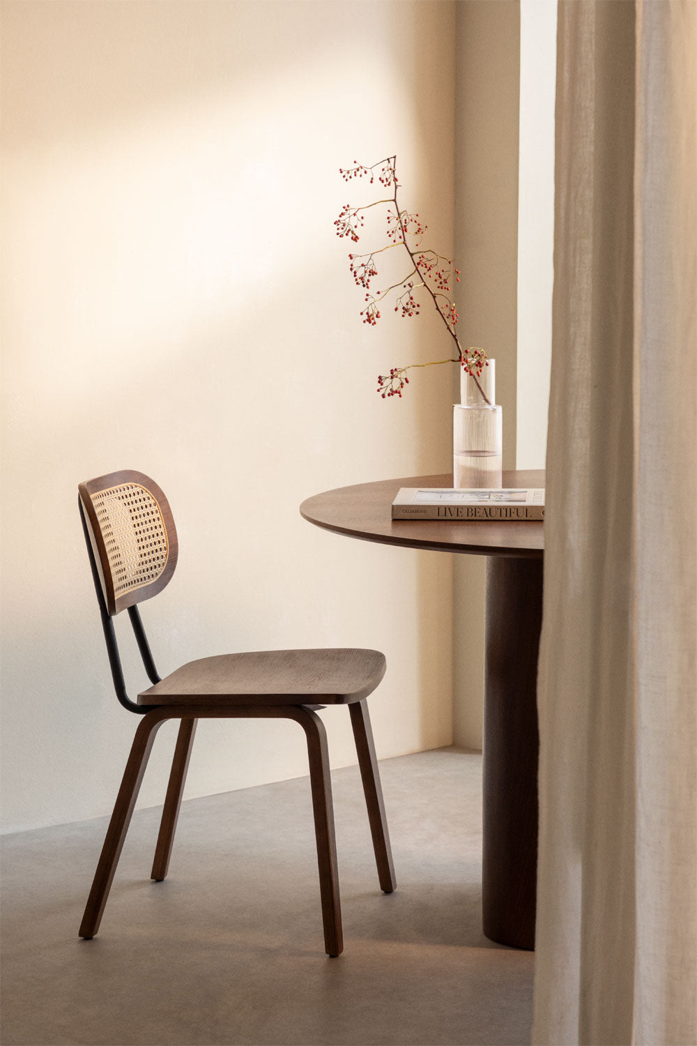 Dining chair KAYLIA, wood and rattan
