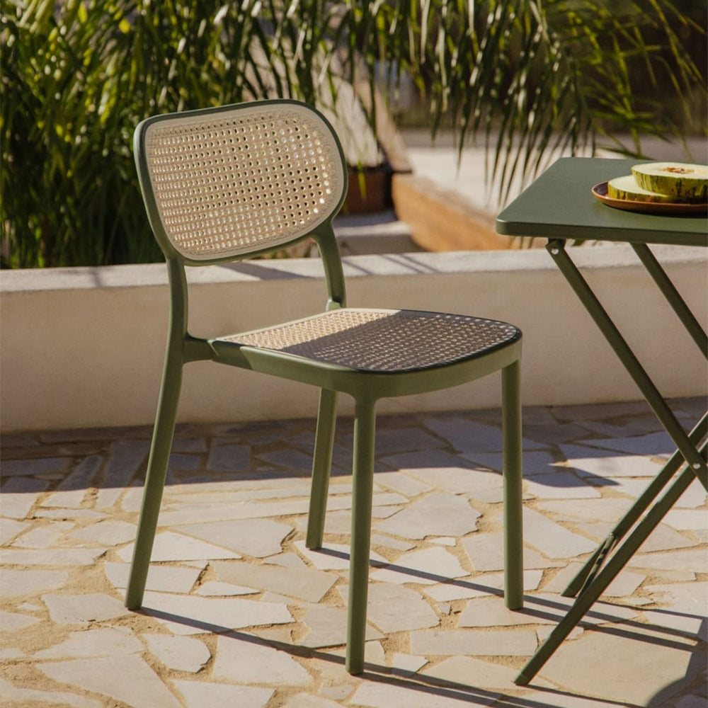 Outdoor chair OQUERCO without armrests, olive green