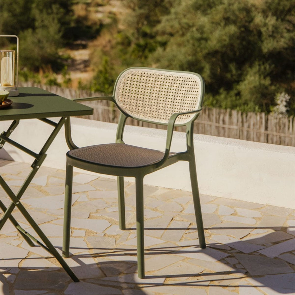 OQUERCO outdoor chair with armrests, olive green