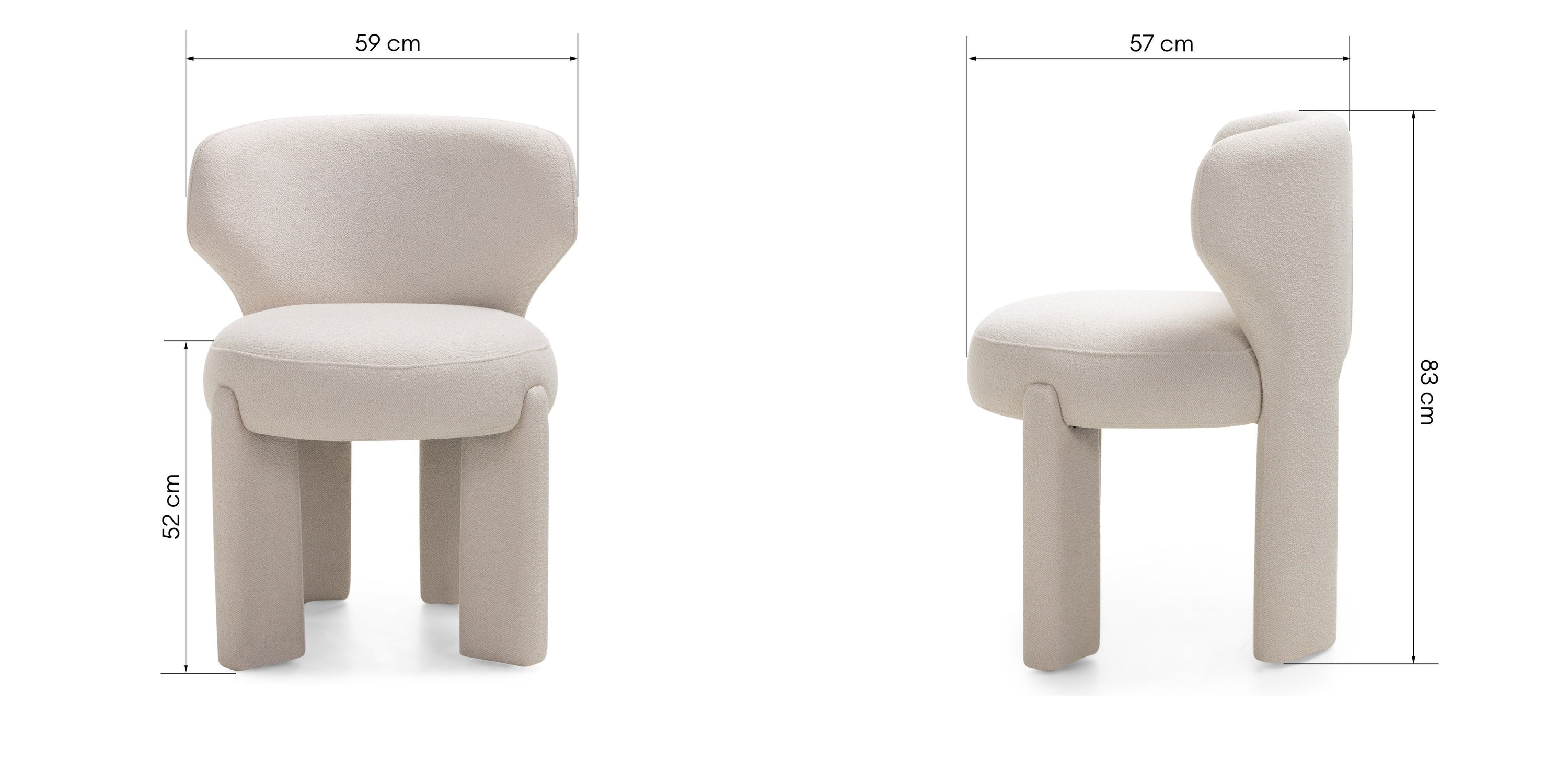 Chair DIAMON, boucle, cream, rounded