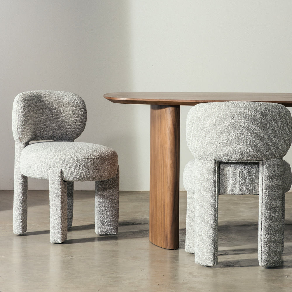 Chair DORADE, bouclé, grey, rounded