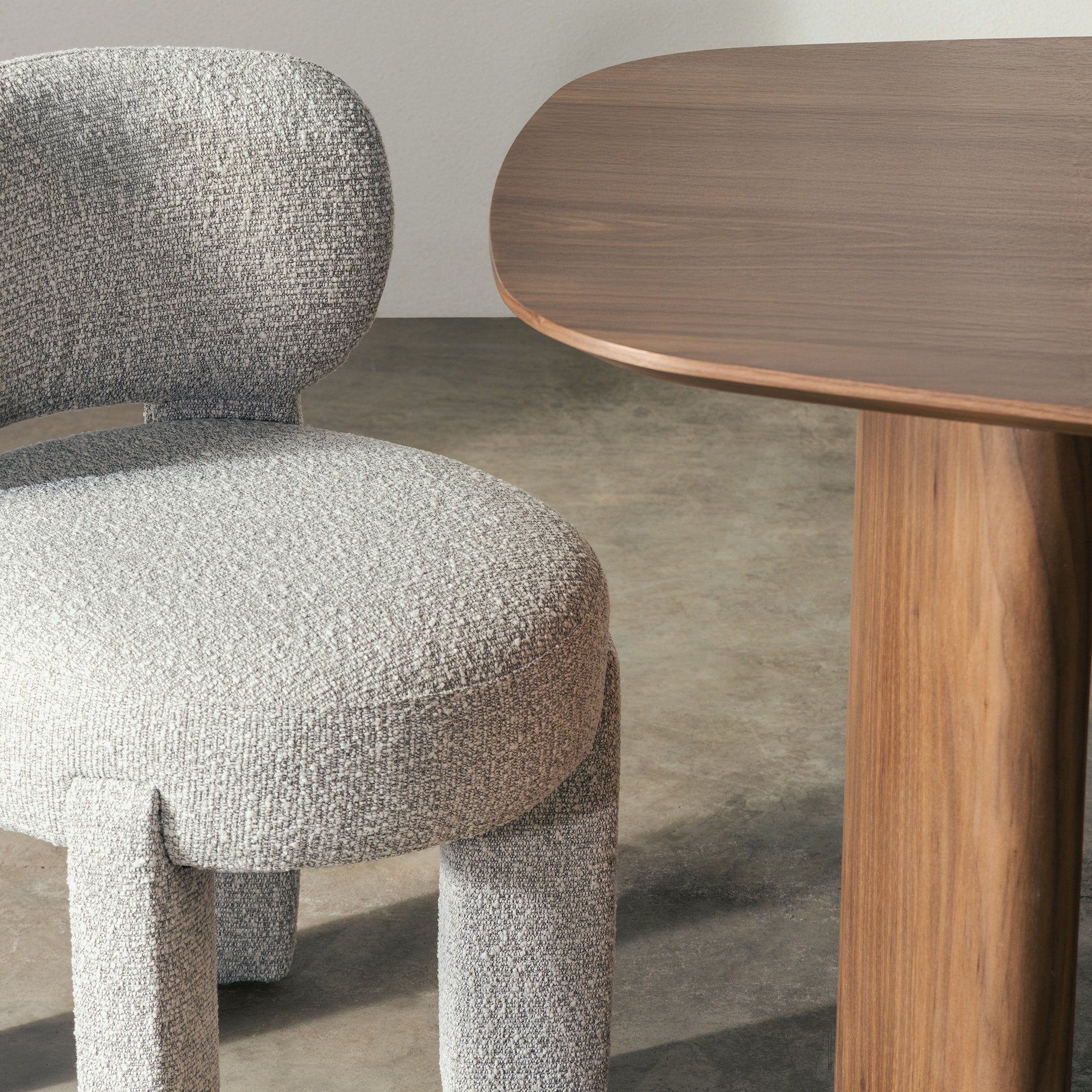 Chair DORADE, bouclé, grey, rounded