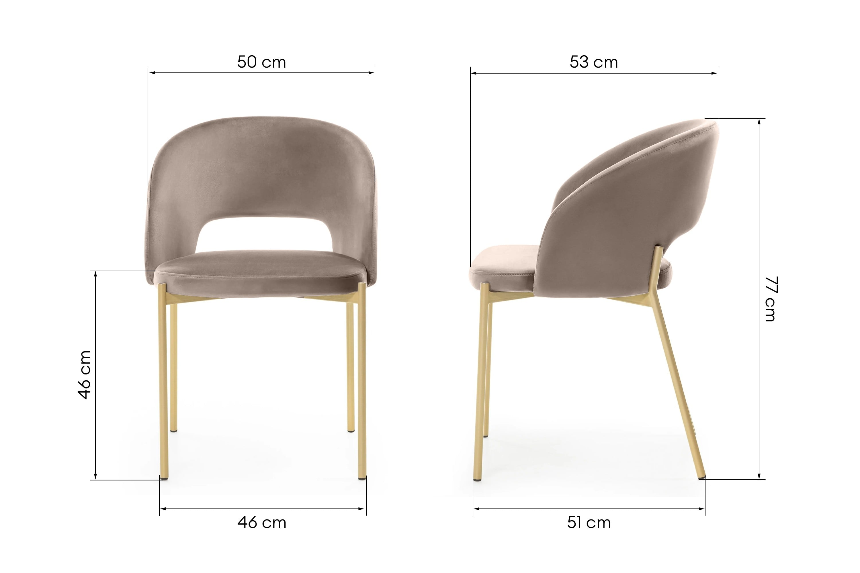 Dining chair GIRON, velvet, taupe/gold legs