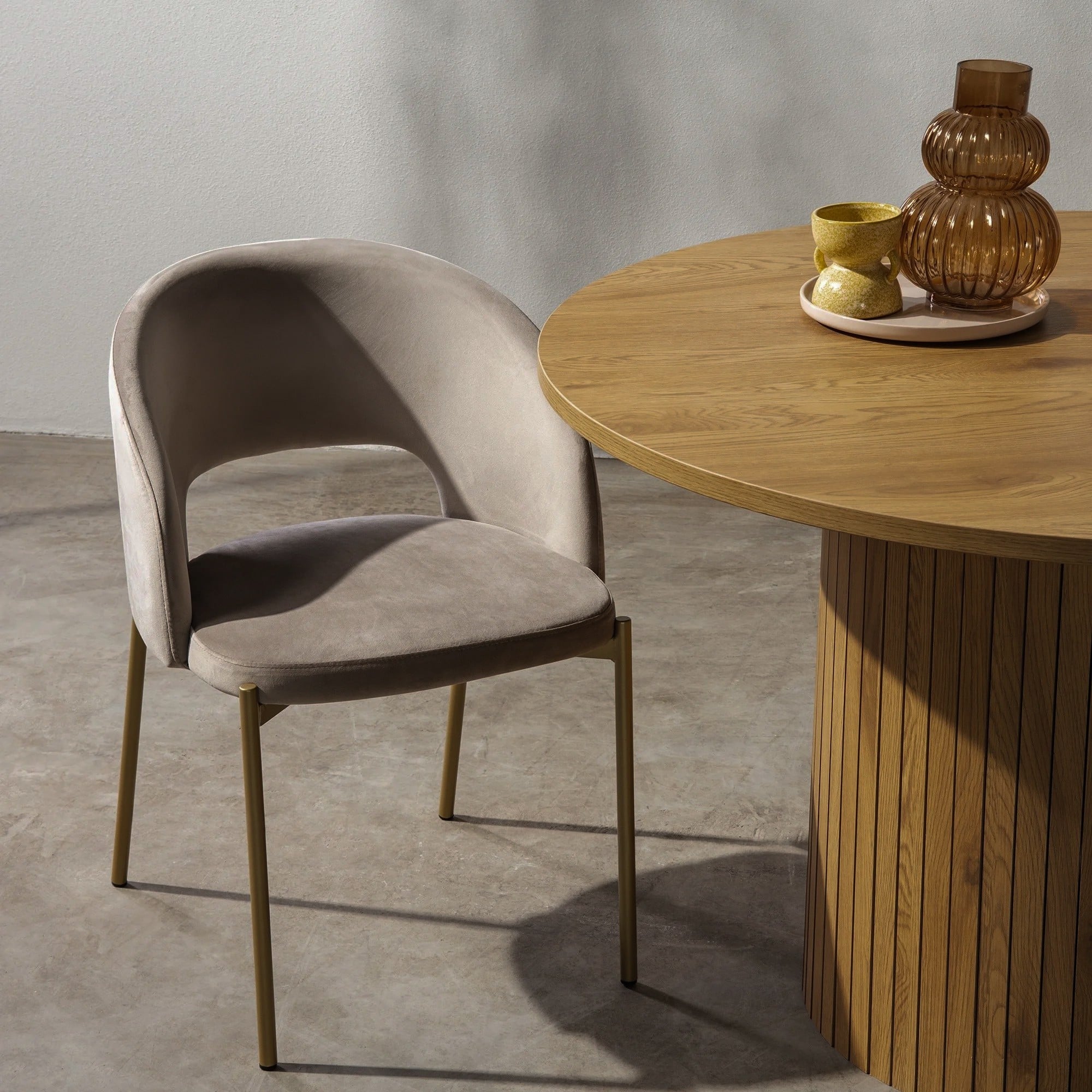 Dining chair GIRON, velvet, taupe/gold legs