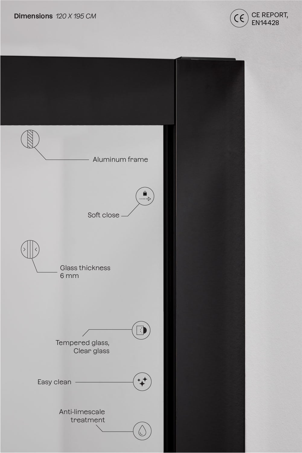 Shower screen SAREORA 120x195 cm, tempered glass