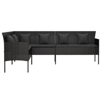L formos sodo sofa su pagalvėlėmis, juodos spalvos, poliratanas - Namų Idėja