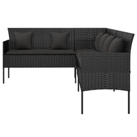 L formos sodo sofa su pagalvėlėmis, juodos spalvos, poliratanas - Namų Idėja