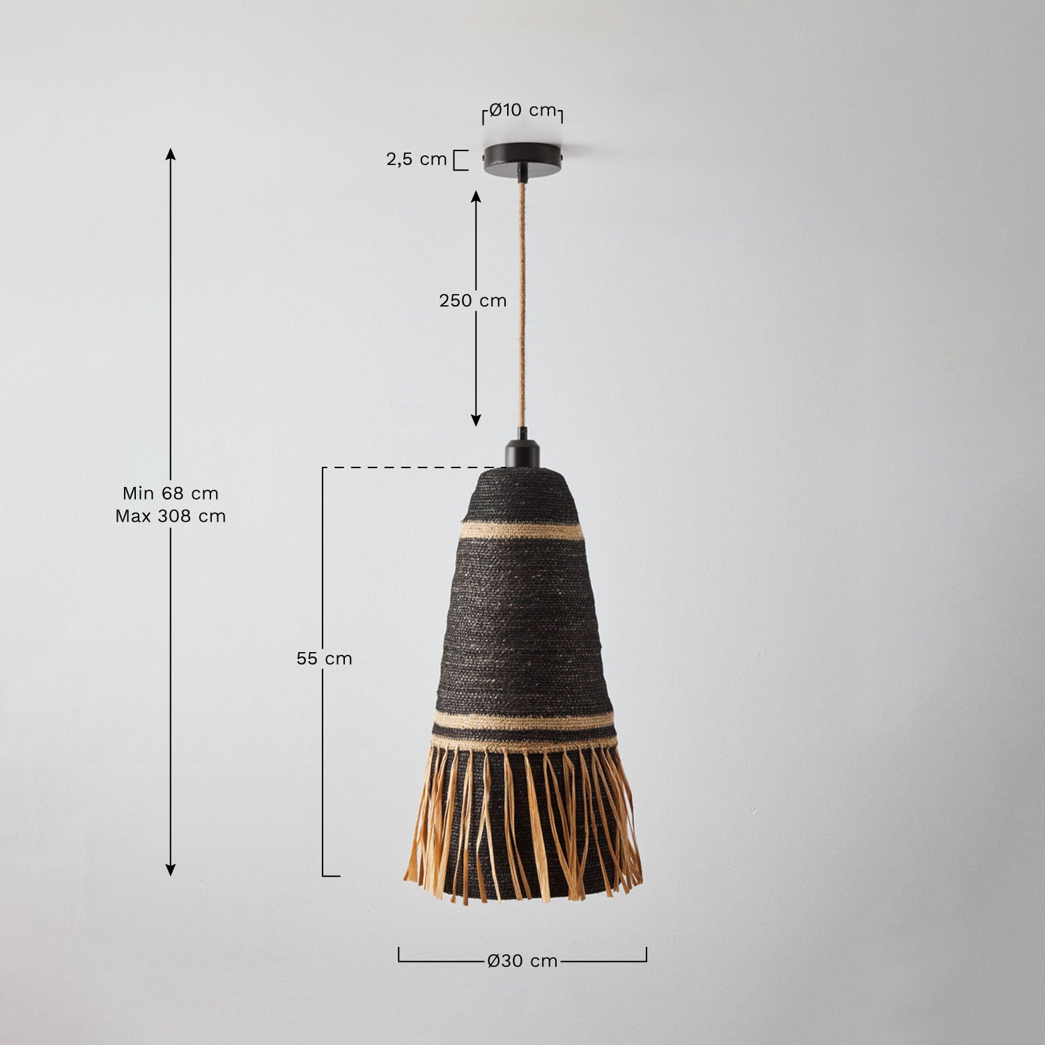Pakabinamas šviestuvas ZOENA, Juoda, Ø30 cm / 55 cm