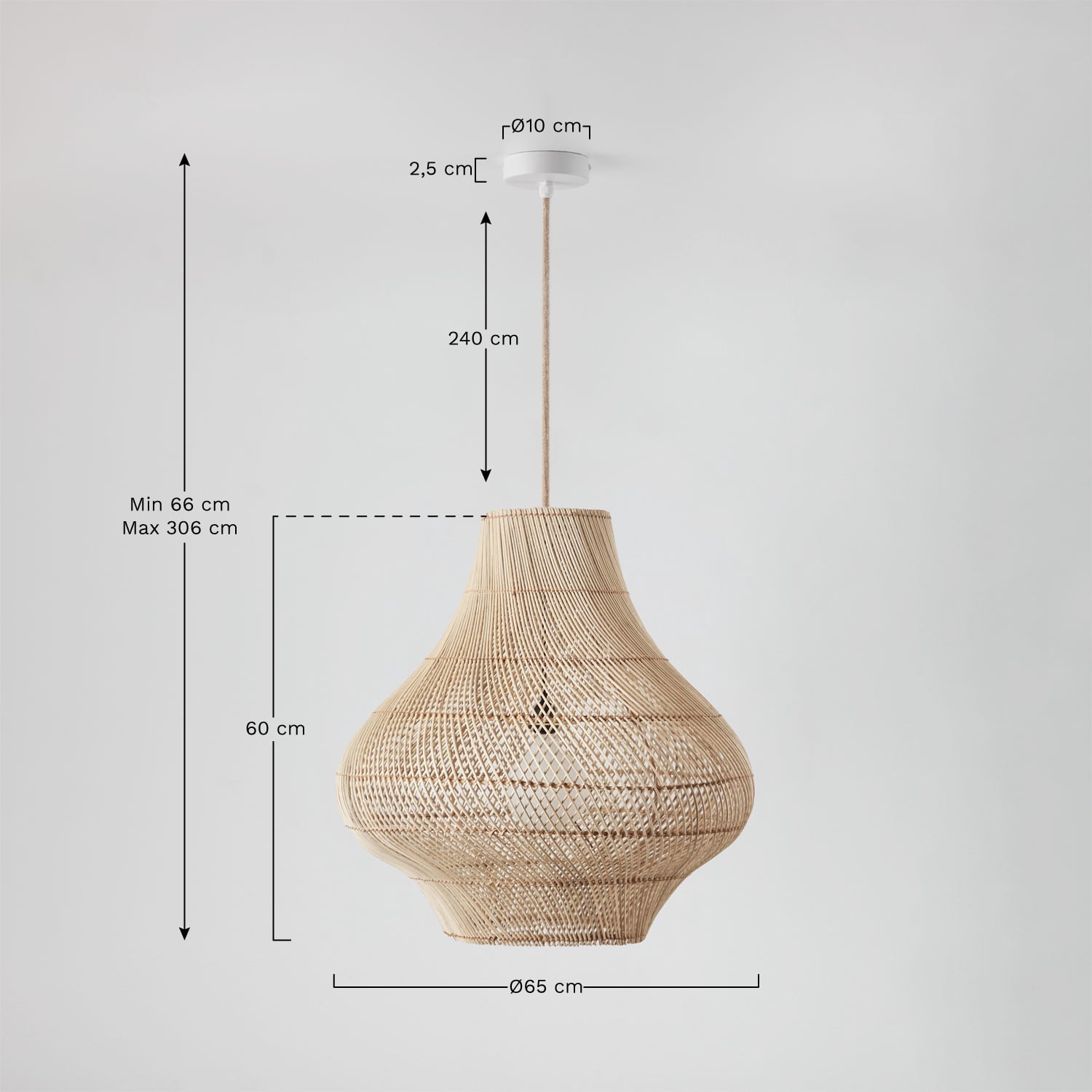 Gaismeklis FIBRANO, dabīgs un balts, 60 cm