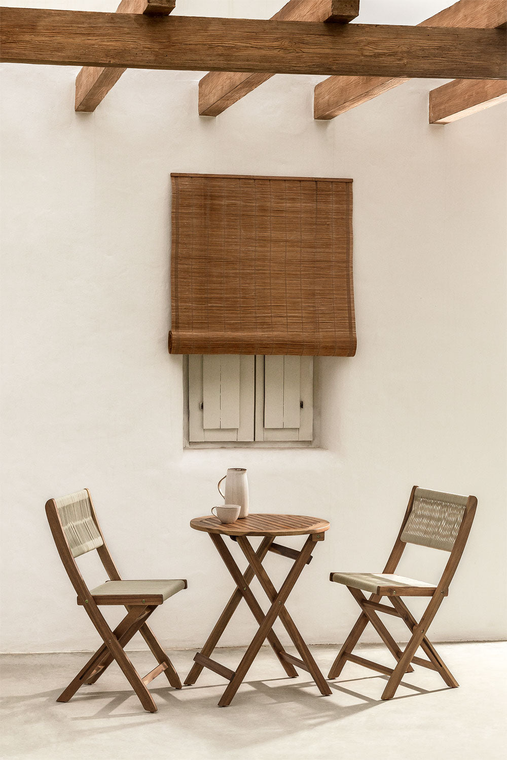 Outdoor furniture set ACACIA CLASSIC, round table and 2 chairs, cream