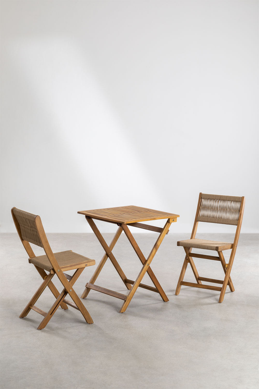 Lauko baldų komplektas ACACIA CLASSIC, kvadratinis staliukas ir 2 kėdės, ruda