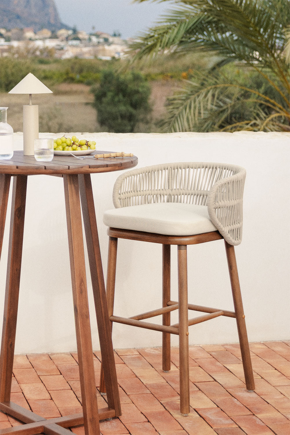 Outdoor bar stool CORAL, acacia, cream, 75 cm