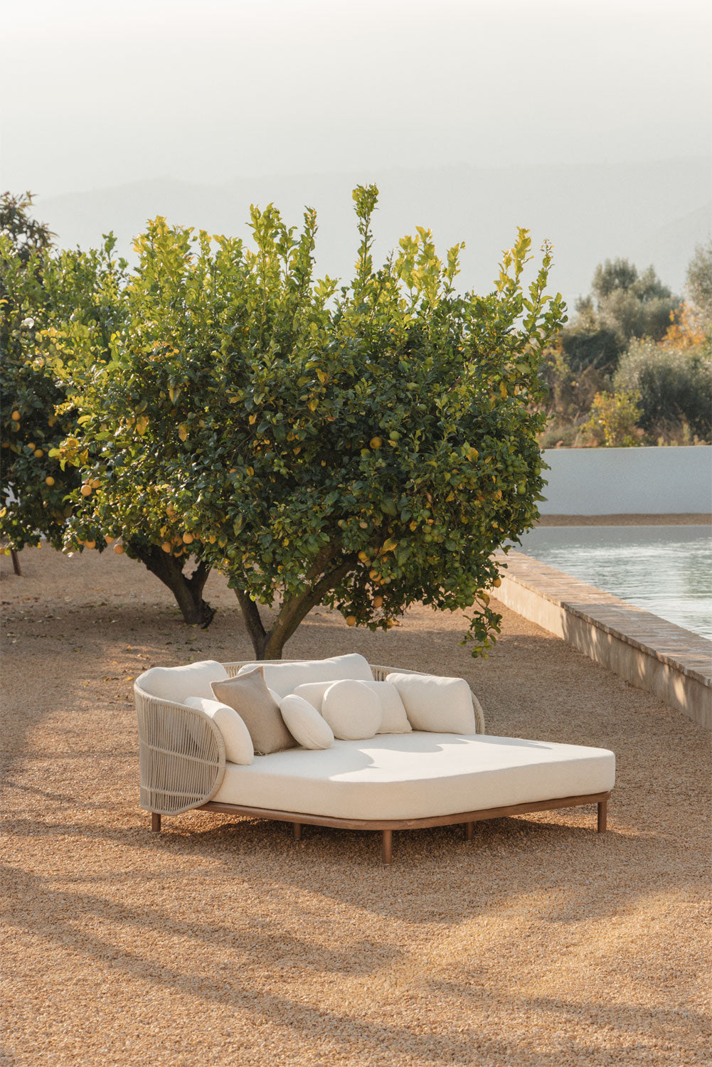 Outdoor double sun lounger CORAL, cream