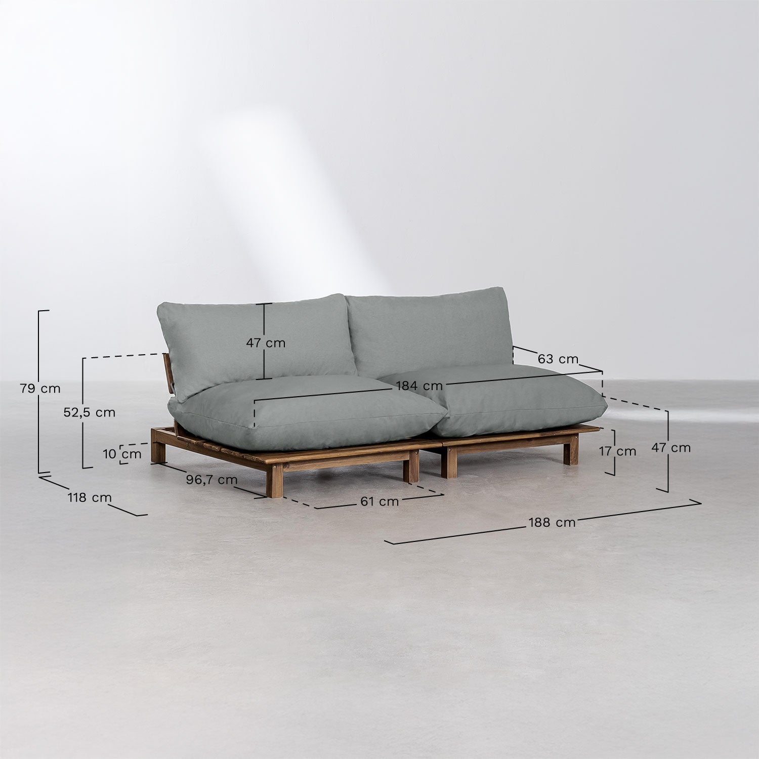 Lauko dvivietė sofa ALBA, pilka