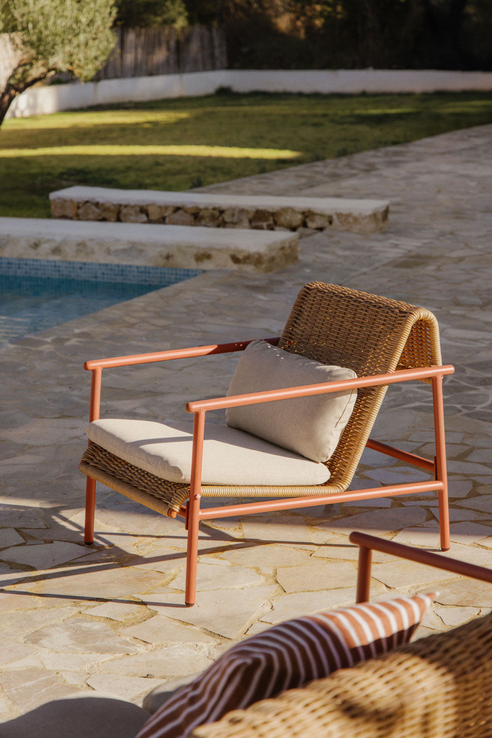 Outdoor armchair RATANO, synthetic rattan, terracotta
